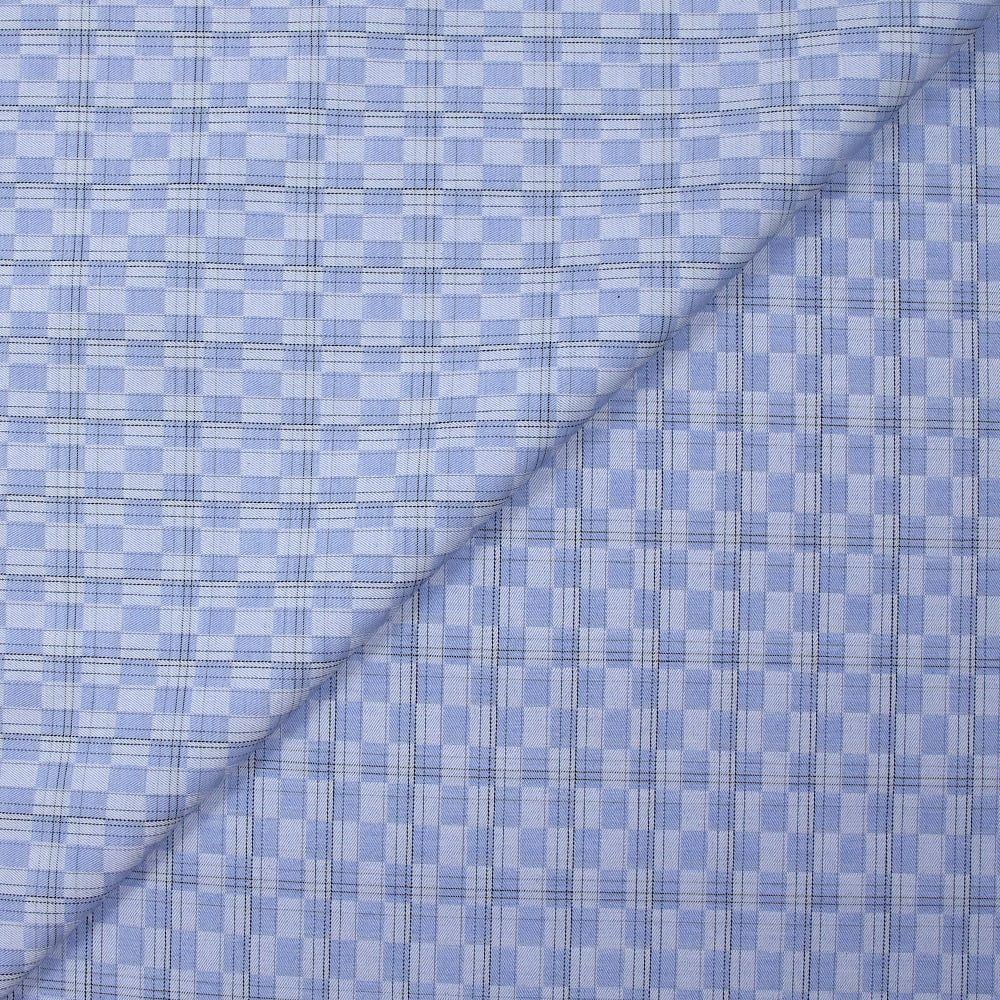 Popeline polycoton tissée-teinte à carreaux Ismaël fond bleu