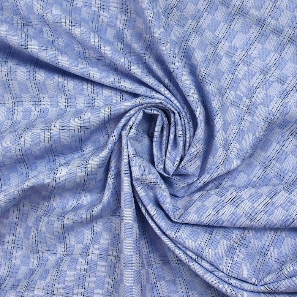 Popeline polycoton tissée-teinte à carreaux Ismaël fond bleu - Image 2