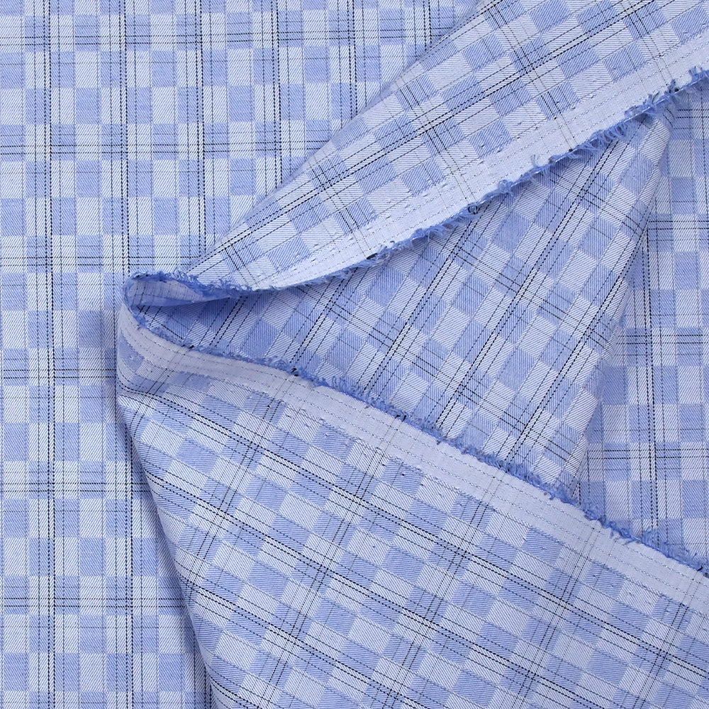 Popeline polycoton tissée-teinte à carreaux Ismaël fond bleu - Image 5