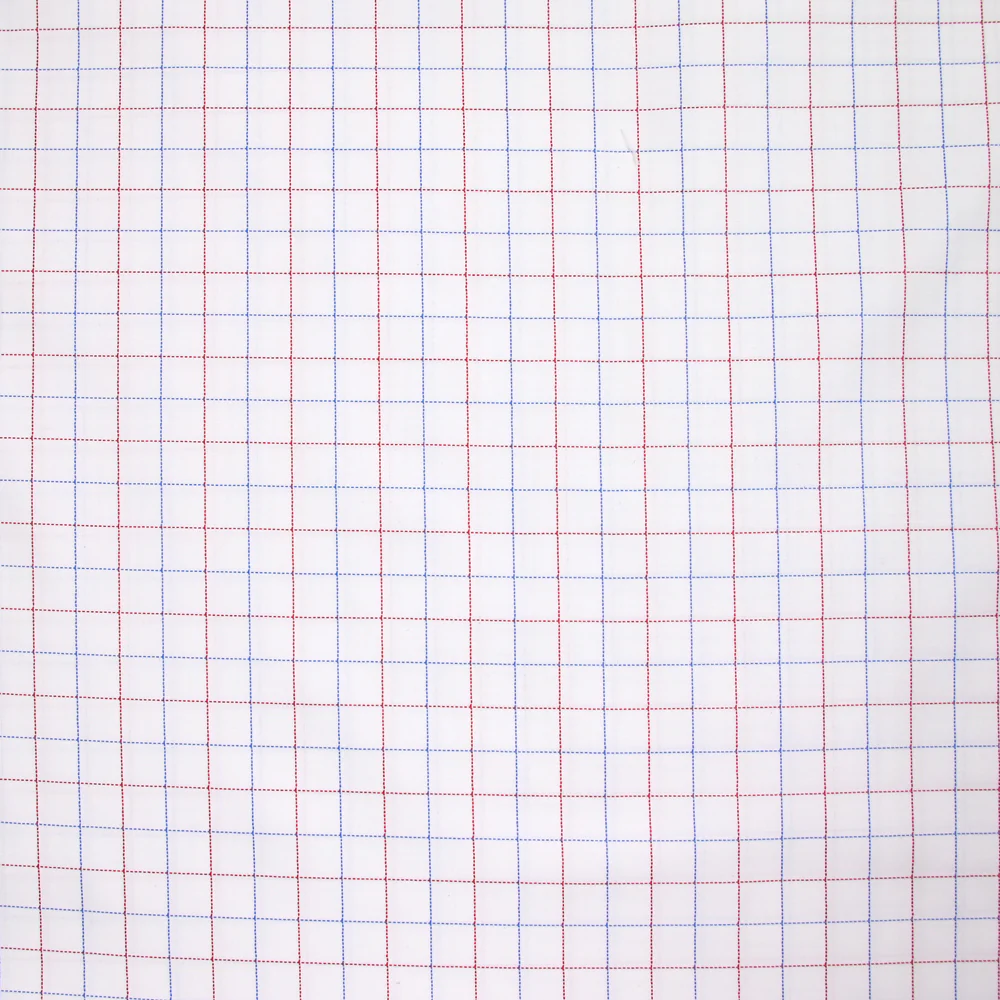 Popeline polycoton tissée-teinte pointillé rouge et bleu fond blanc - Image 3