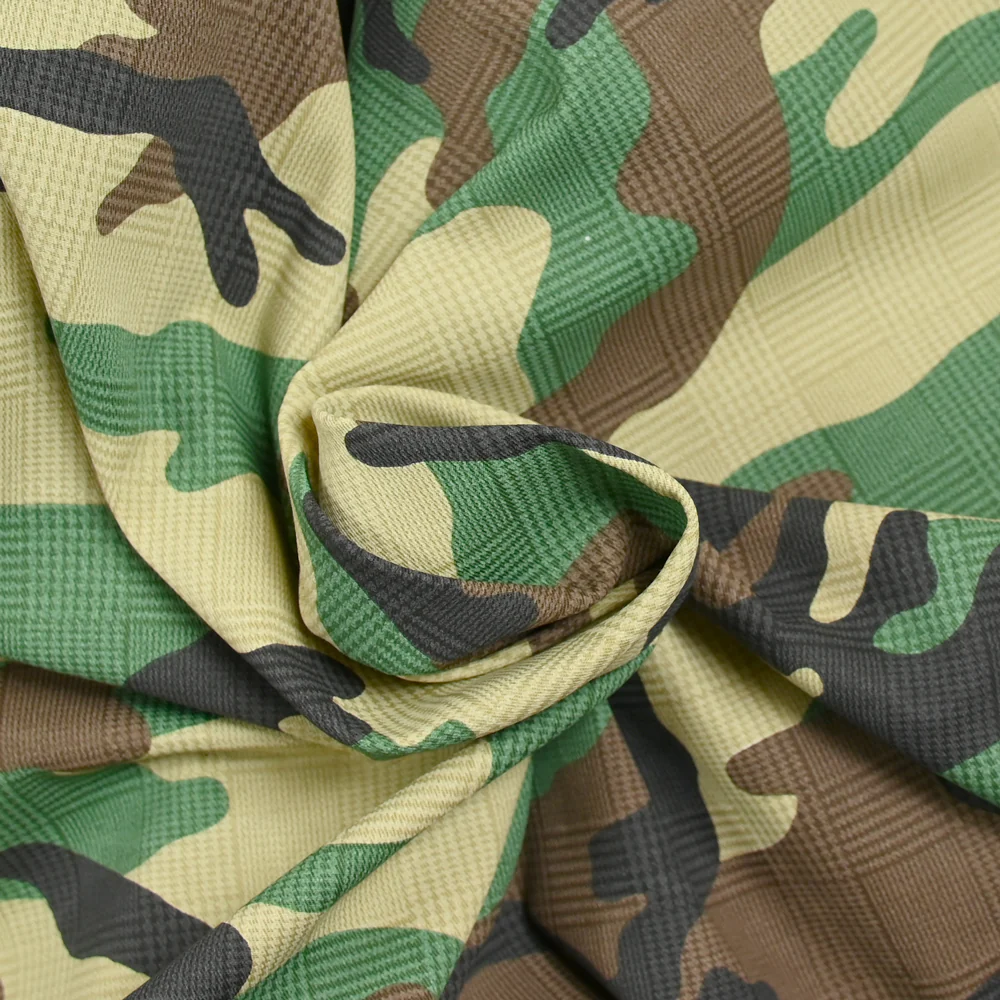 Satin de coton élasthanne camouflage beige et vert - Image 2