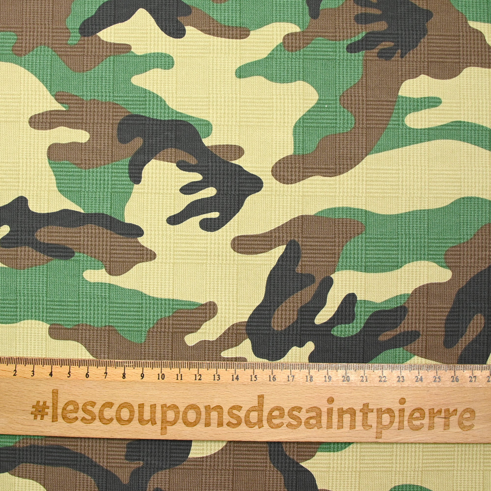 Satin de coton élasthanne camouflage beige et vert - Image 3