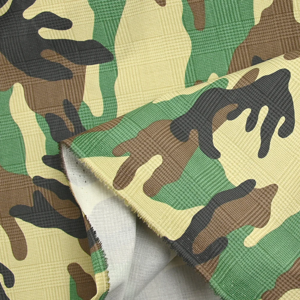 Satin de coton élasthanne camouflage beige et vert - Image 4