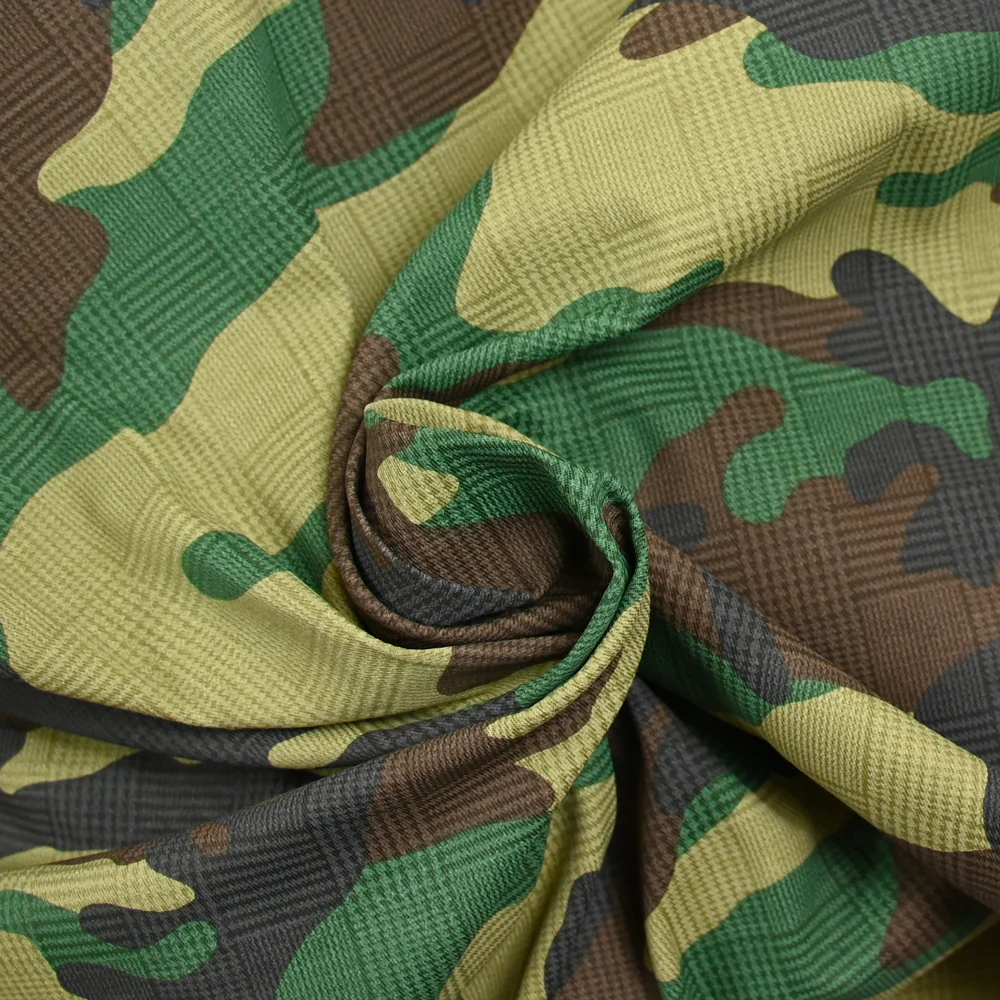 Satin de coton élasthanne camouflage vert et marron - Image 2