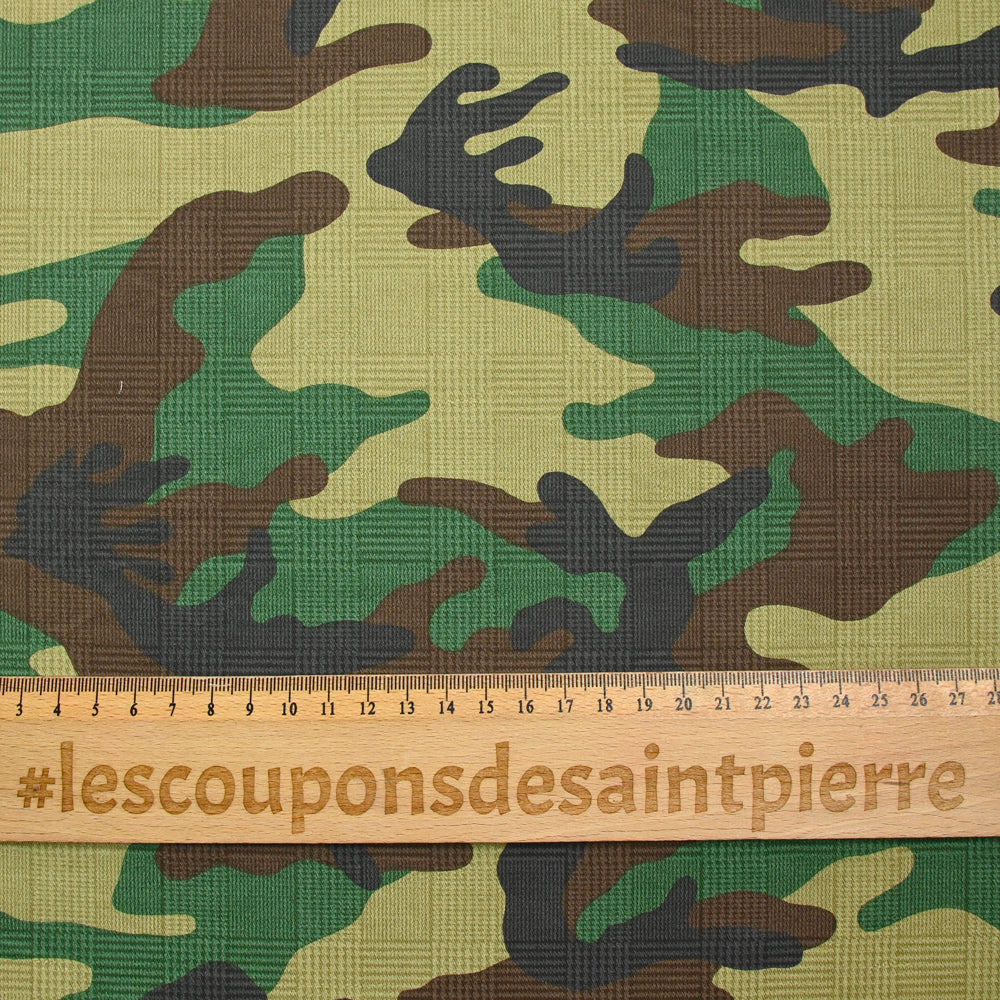 Satin de coton élasthanne camouflage vert et marron - Image 3