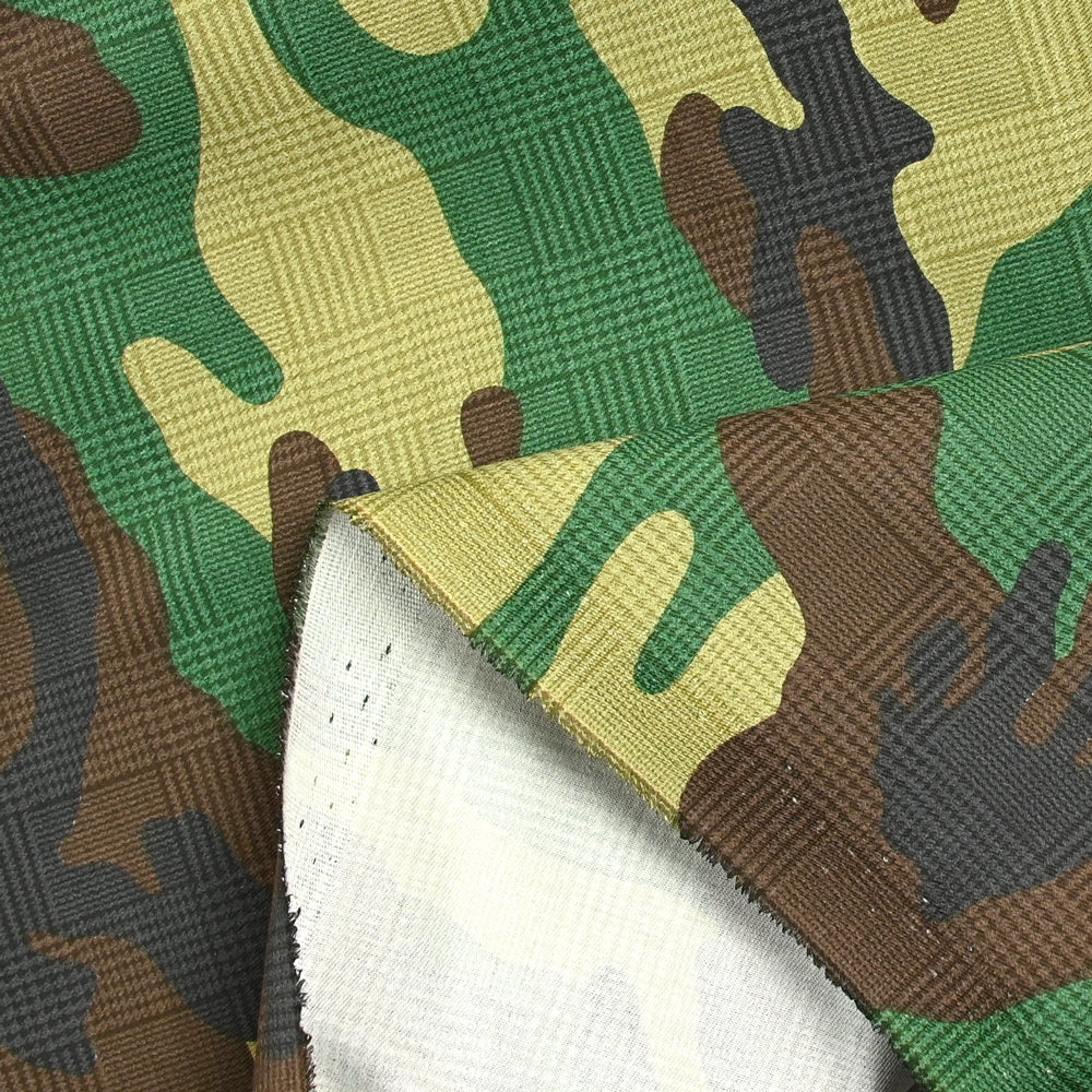 Satin de coton élasthanne camouflage vert et marron - Image 5