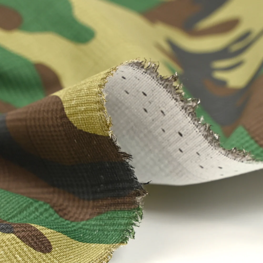 Satin de coton élasthanne camouflage vert et marron - Image 6