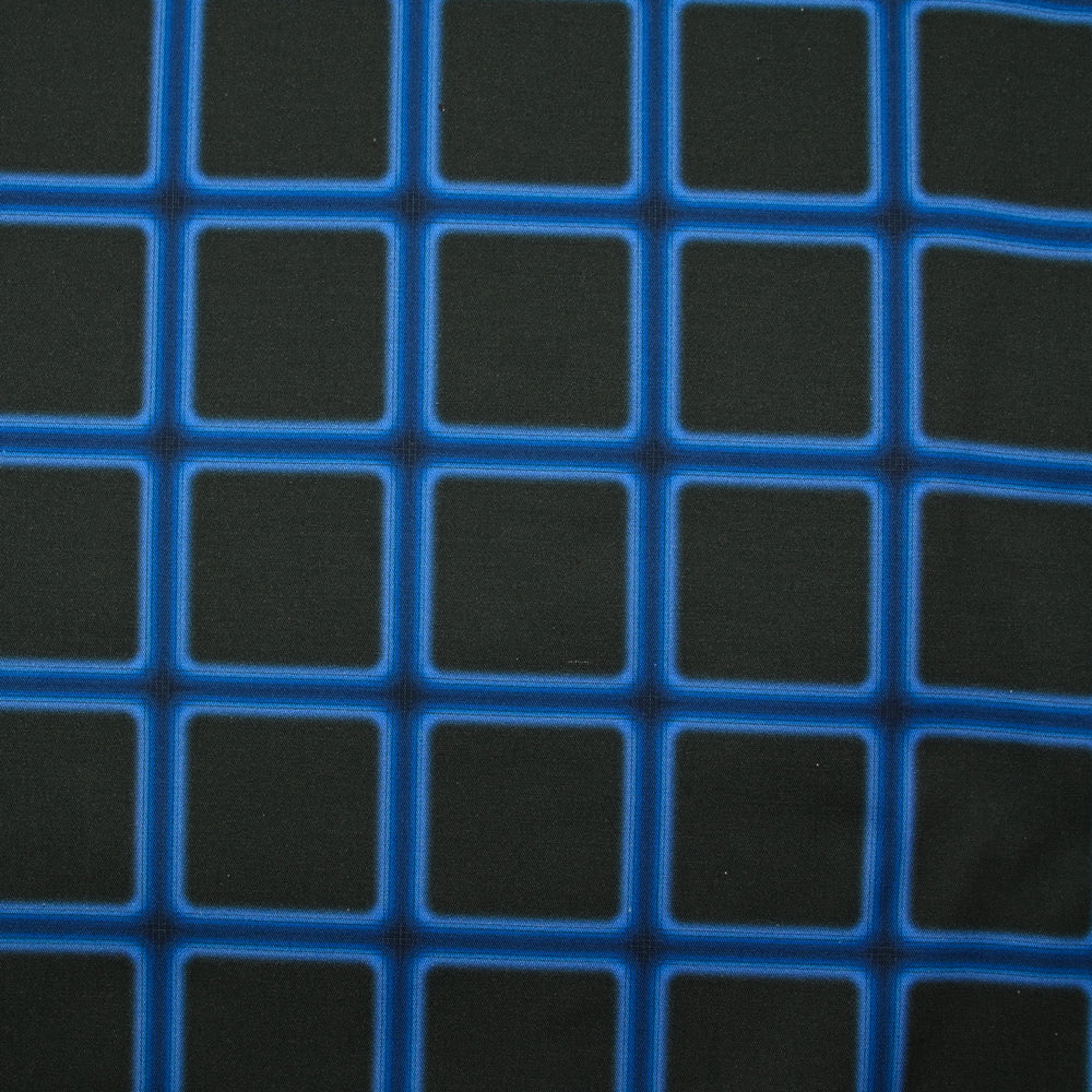 Satin de coton élasthanne carreaux bleu fond noir