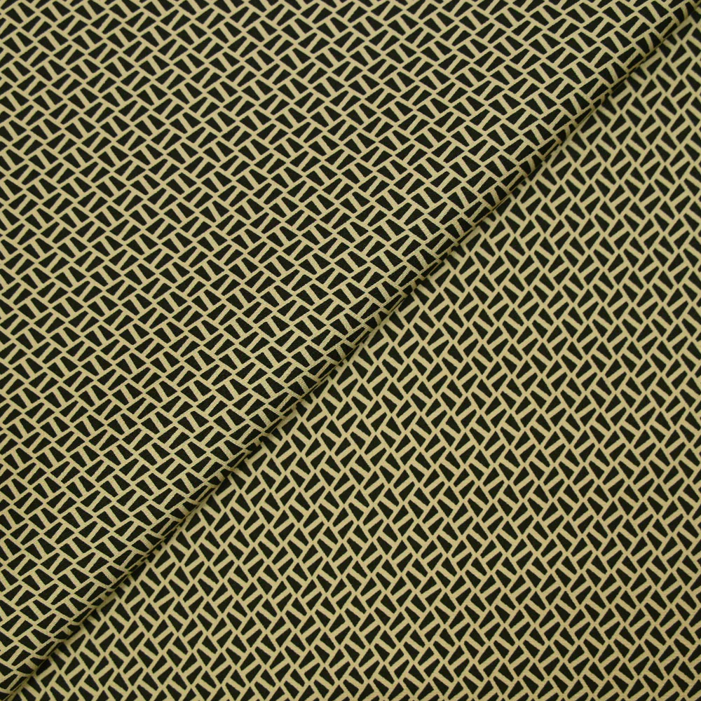 Satin de coton élasthanne imprimé géométrique kaki fond beige