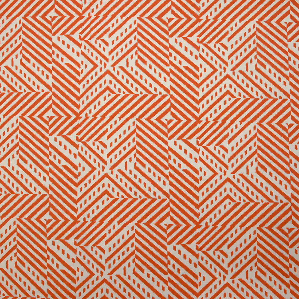 Satin de coton élasthanne labyrinthe rétro orange et blanc cassé