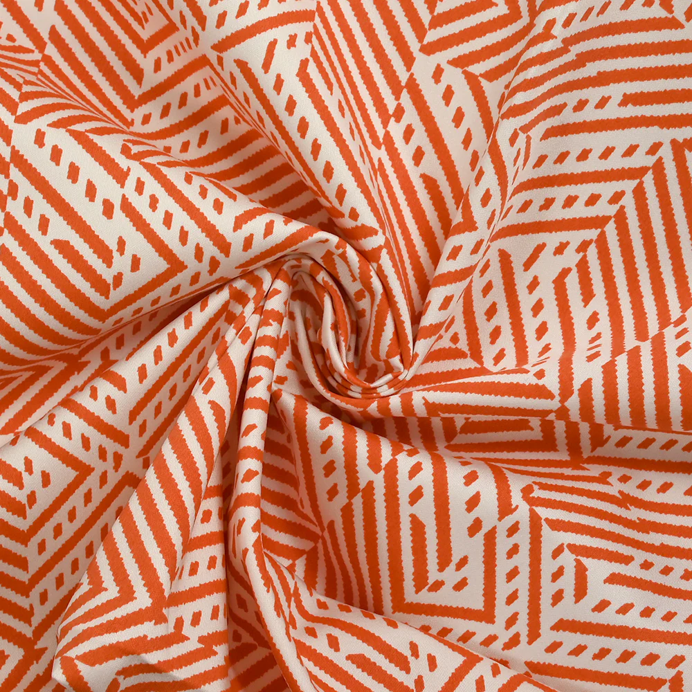 Satin de coton élasthanne labyrinthe rétro orange et blanc cassé - Image 2