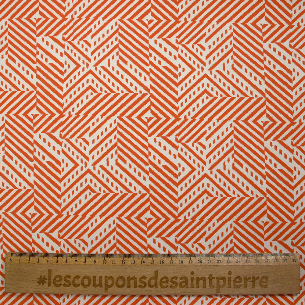 Satin de coton élasthanne labyrinthe rétro orange et blanc cassé - Image 3