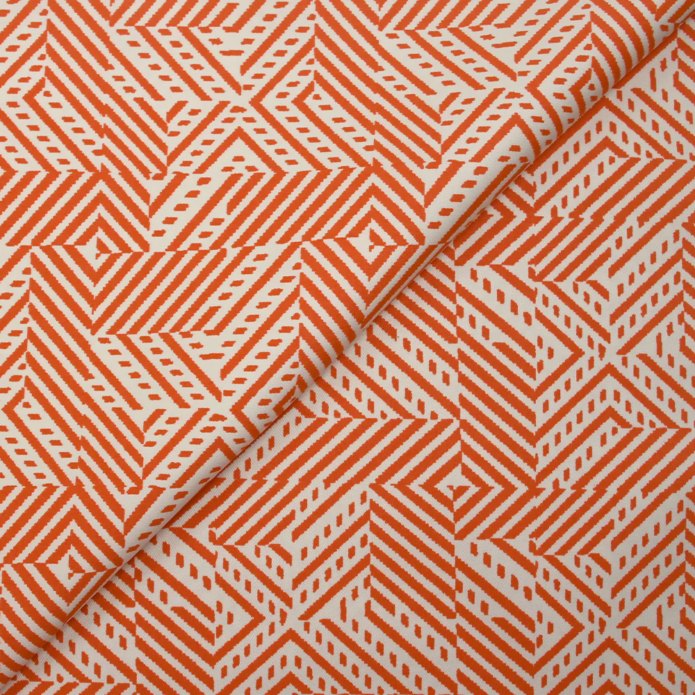 Satin de coton élasthanne labyrinthe rétro orange et blanc cassé - Image 4