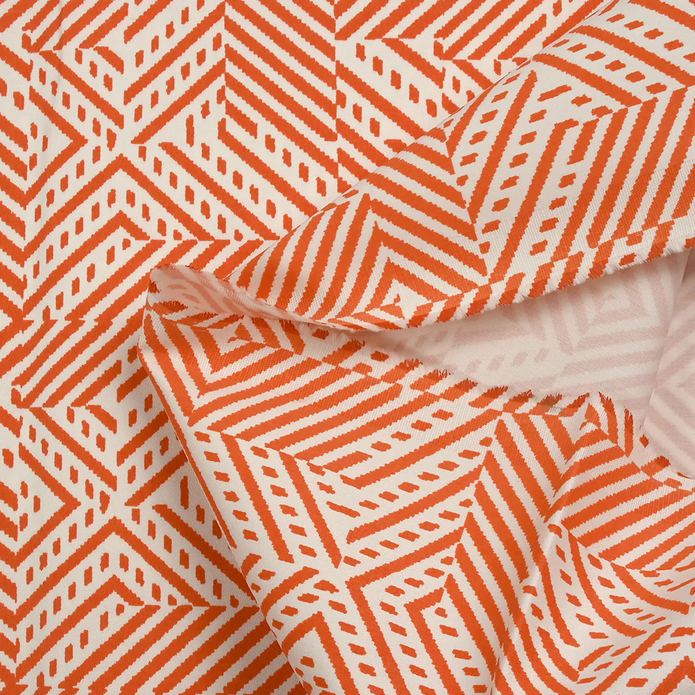 Satin de coton élasthanne labyrinthe rétro orange et blanc cassé - Image 5