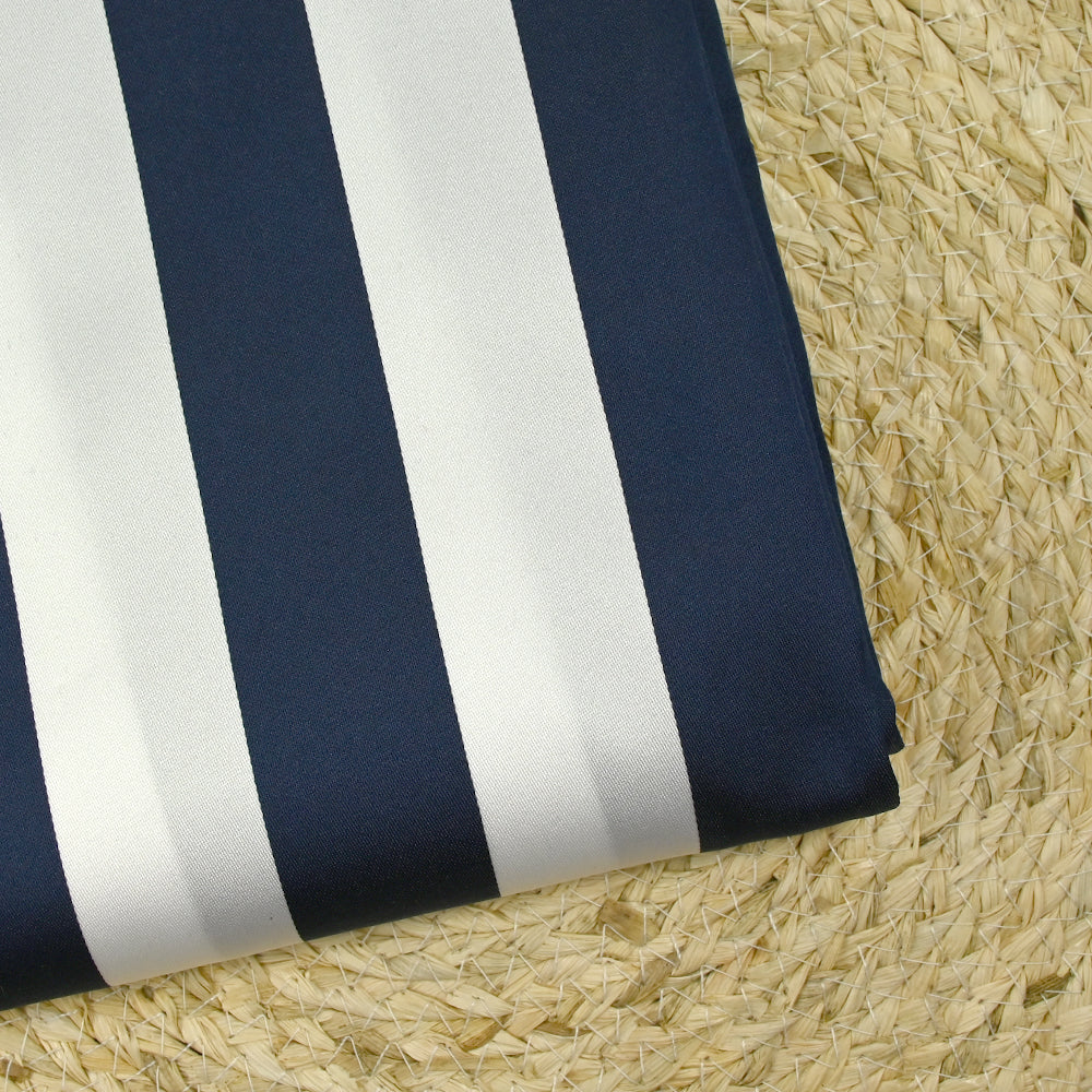 Satin de soie mélangée rayé marine et blanc