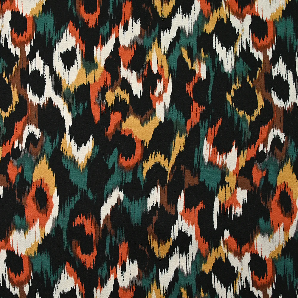 Satin de viscose imprimé Vénus orange brûlé fond noir