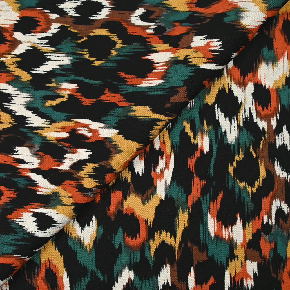 Satin de viscose imprimé Vénus orange brûlé fond noir - Image 4