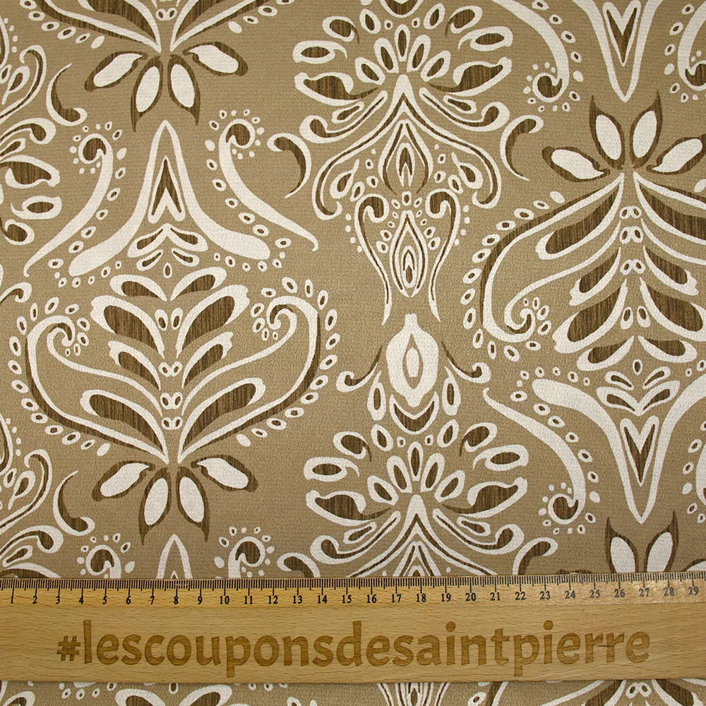 Satin polyester imprimé baroque fond beige - Image 3