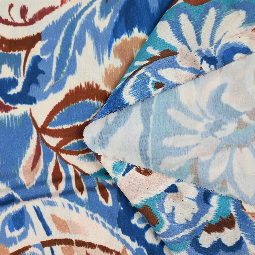 Satin polyester imprimé cachemire flou bleu - Image 5