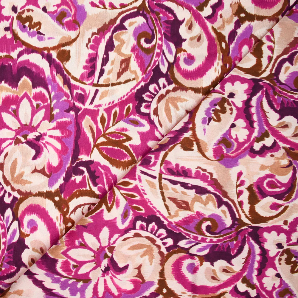 Satin polyester imprimé cachemire flou violine - Image 3