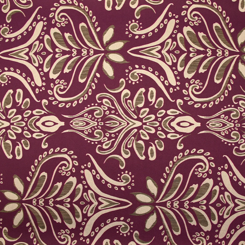 Satin polyester imprimé frise et baroque fond prune - Image 5