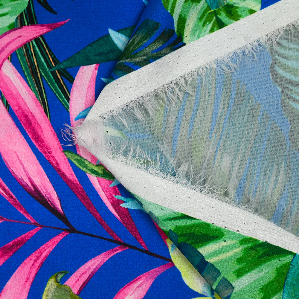 Satin polyester imprimé jardin botanique fond bleu roi - Image 5