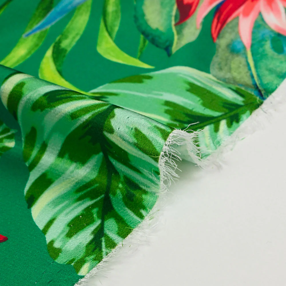 Satin polyester imprimé jardin botanique fond vert gazon - Image 6