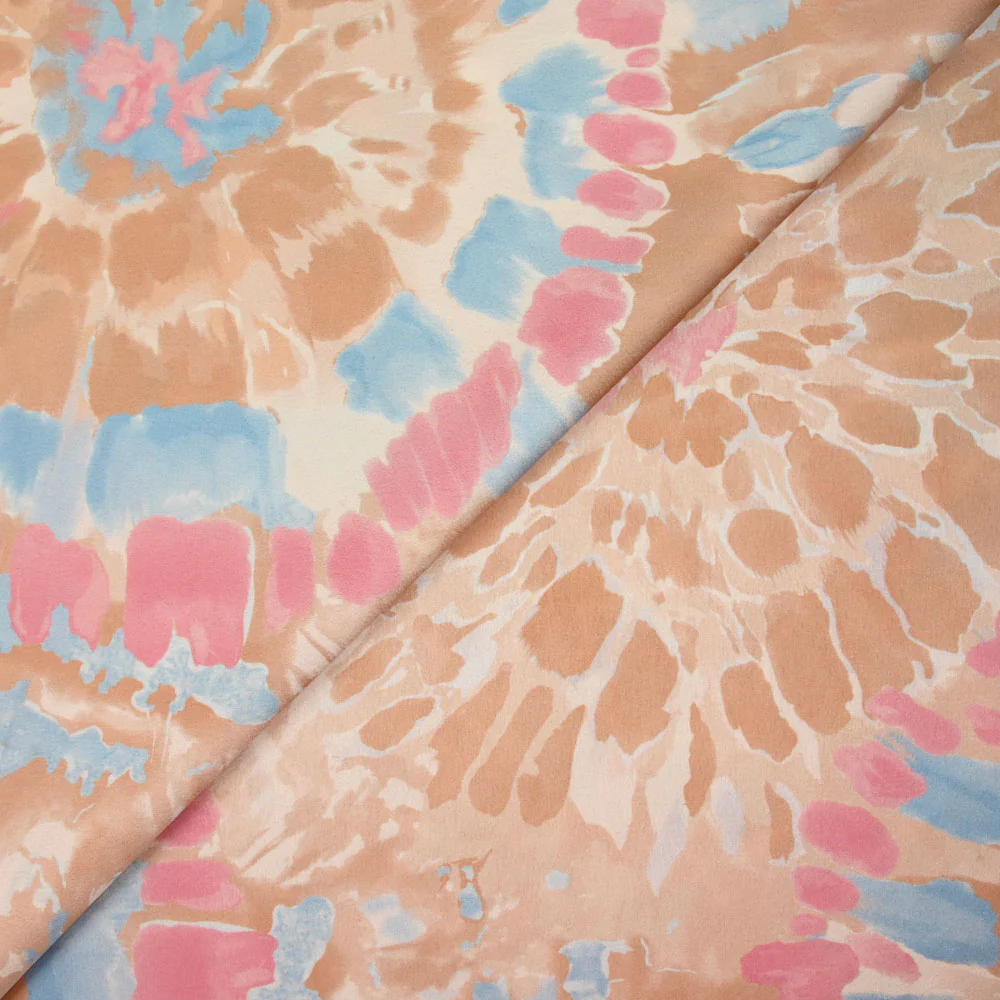 Satin polyester imprimé tie dye pastel rose et beige - Image 4