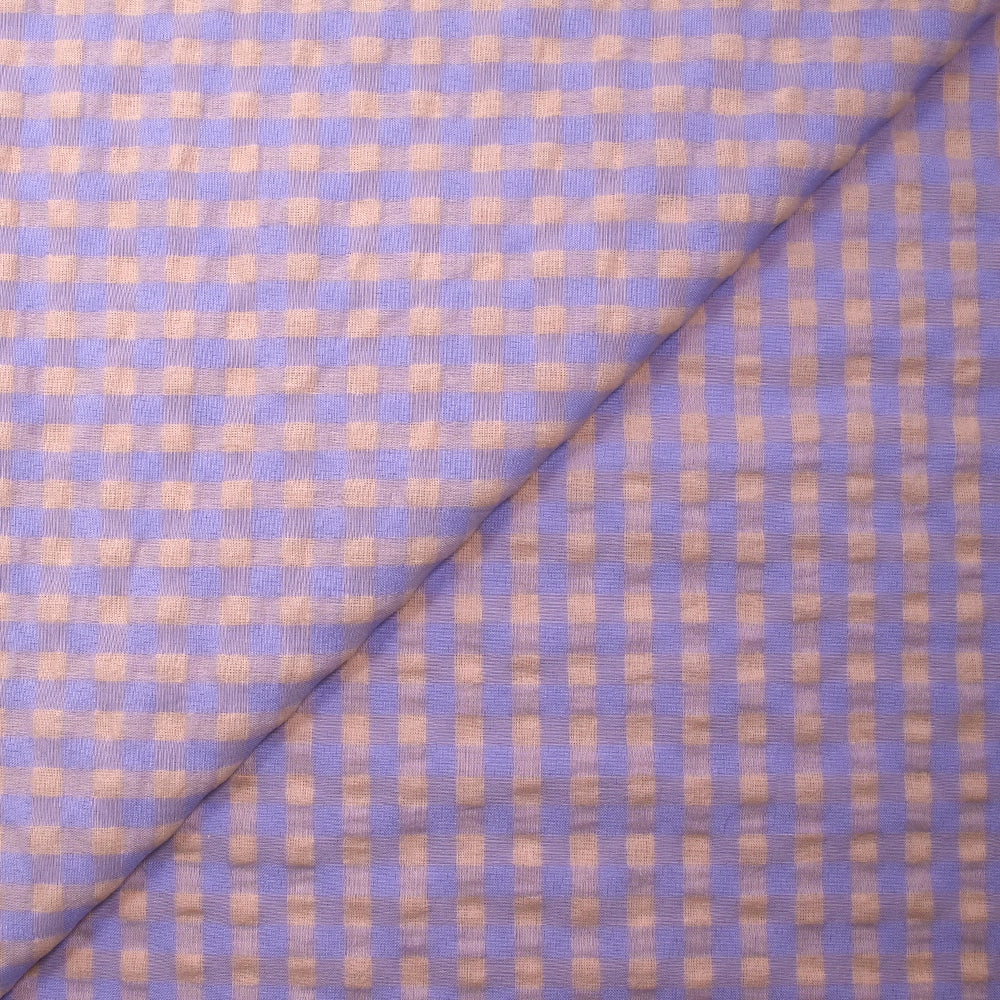 Seersucker Vichy mauve et beige pêche