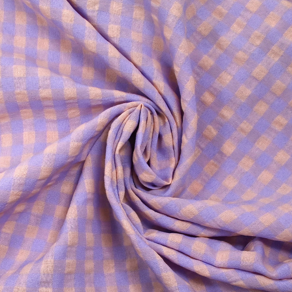 Seersucker Vichy mauve et beige pêche - Image 2