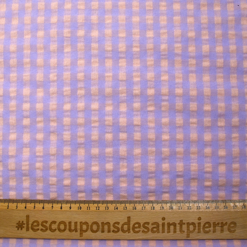 Seersucker Vichy mauve et beige pêche - Image 3
