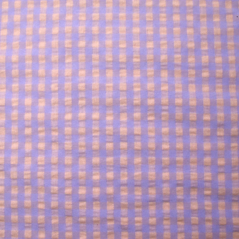 Seersucker Vichy mauve et beige pêche - Image 4