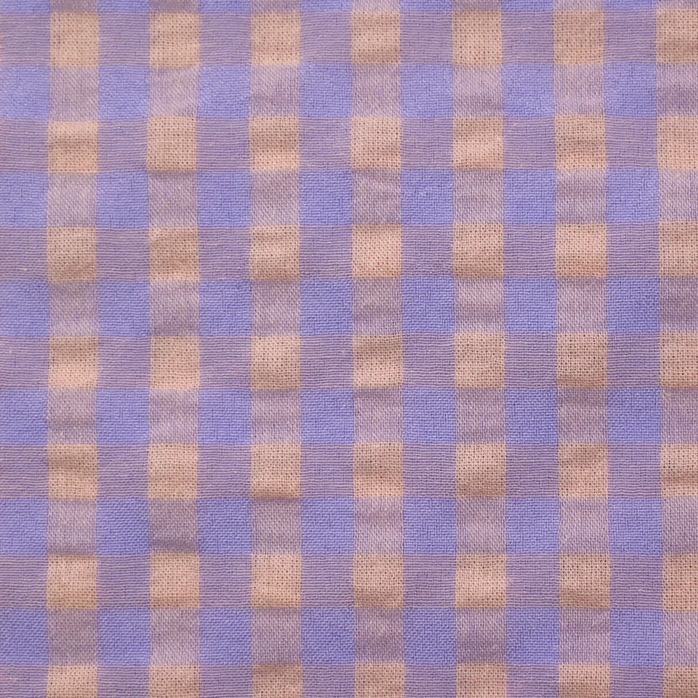 Seersucker Vichy mauve et beige pêche - Image 5