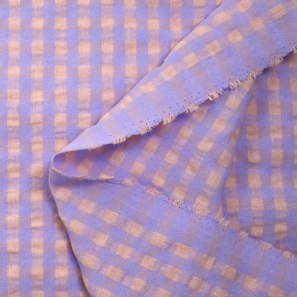 Seersucker Vichy mauve et beige pêche - Image 6