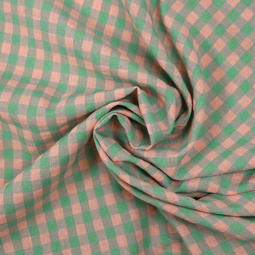 Seersucker Vichy rose saumon et vert d'eau - Image 2