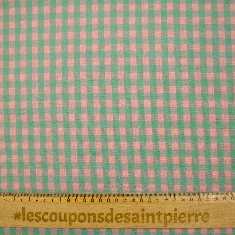 Seersucker Vichy rose saumon et vert d'eau - Image 3