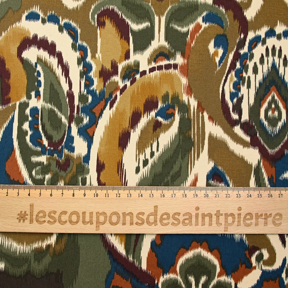 Sergé de coton élasthanne rupestre kaki et bleu - Image 3