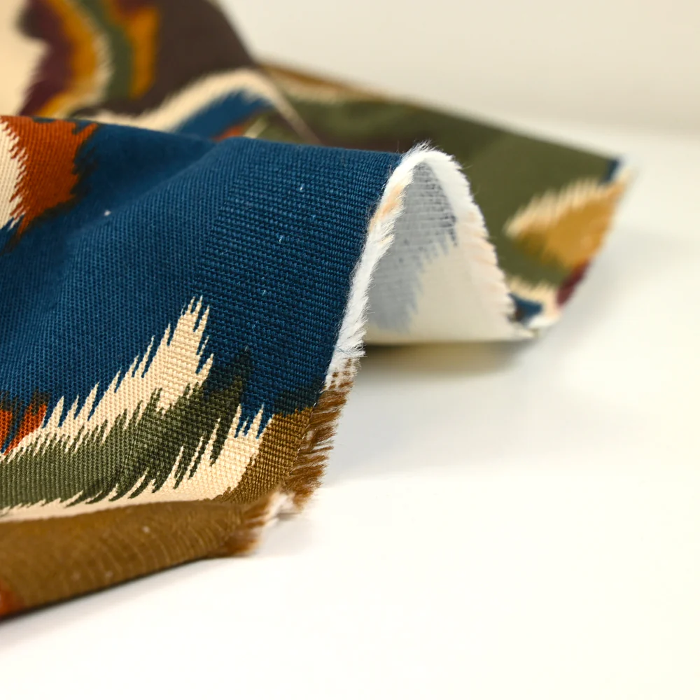 Sergé de coton élasthanne rupestre kaki et bleu - Image 5