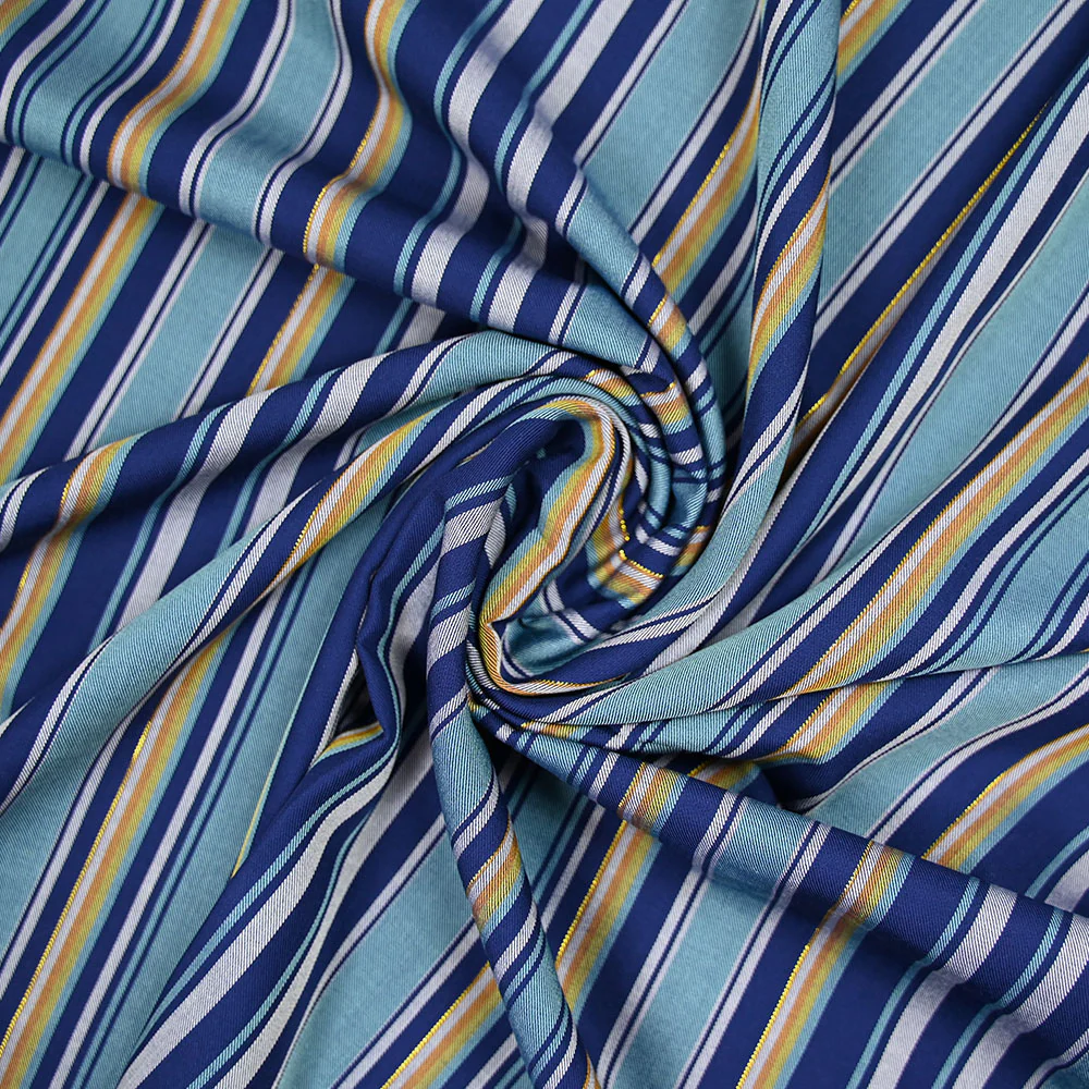 Sergé de viscose tissé-teint à rayures bleues - Image 2