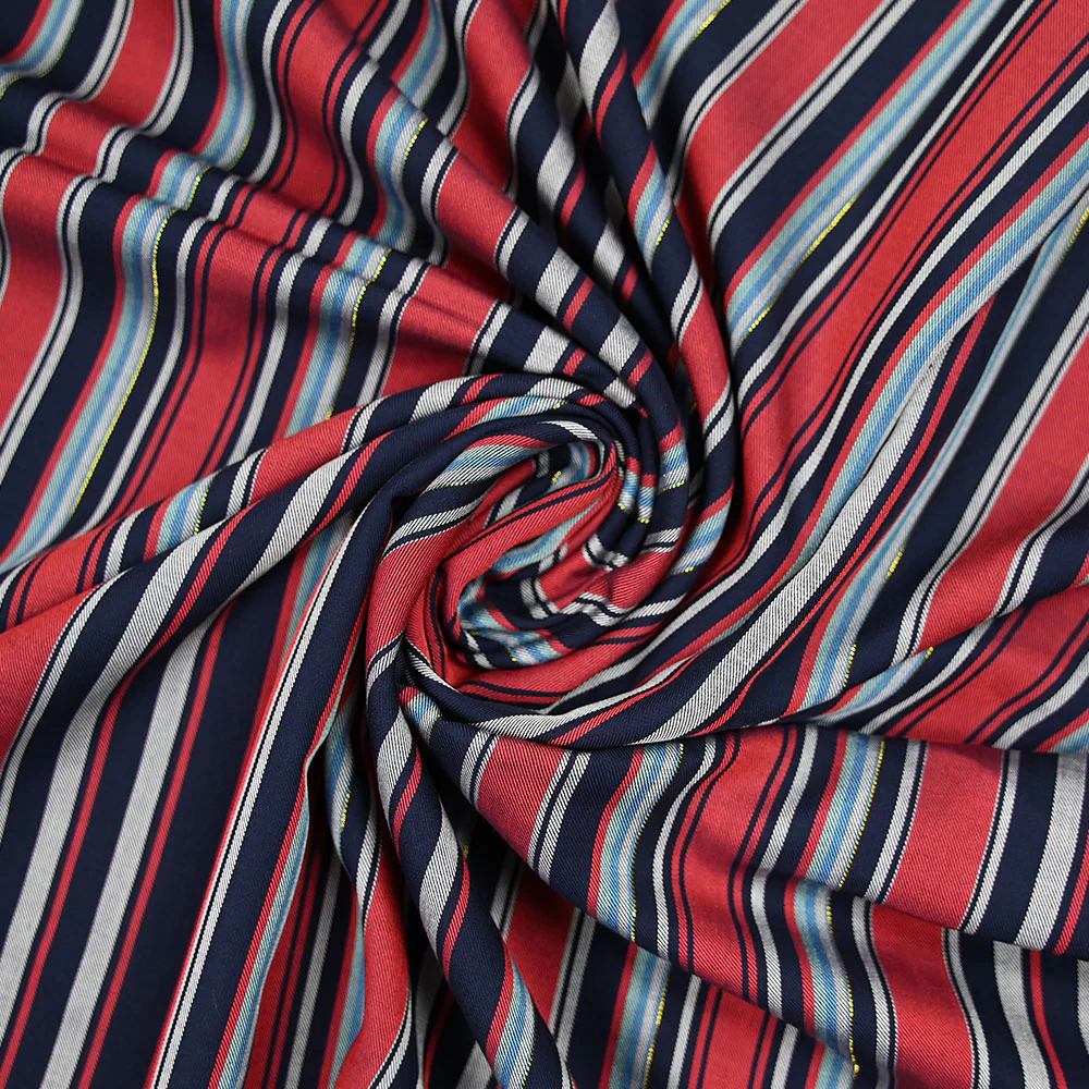 Sergé de viscose tissé-teint à rayures rouges - Image 2