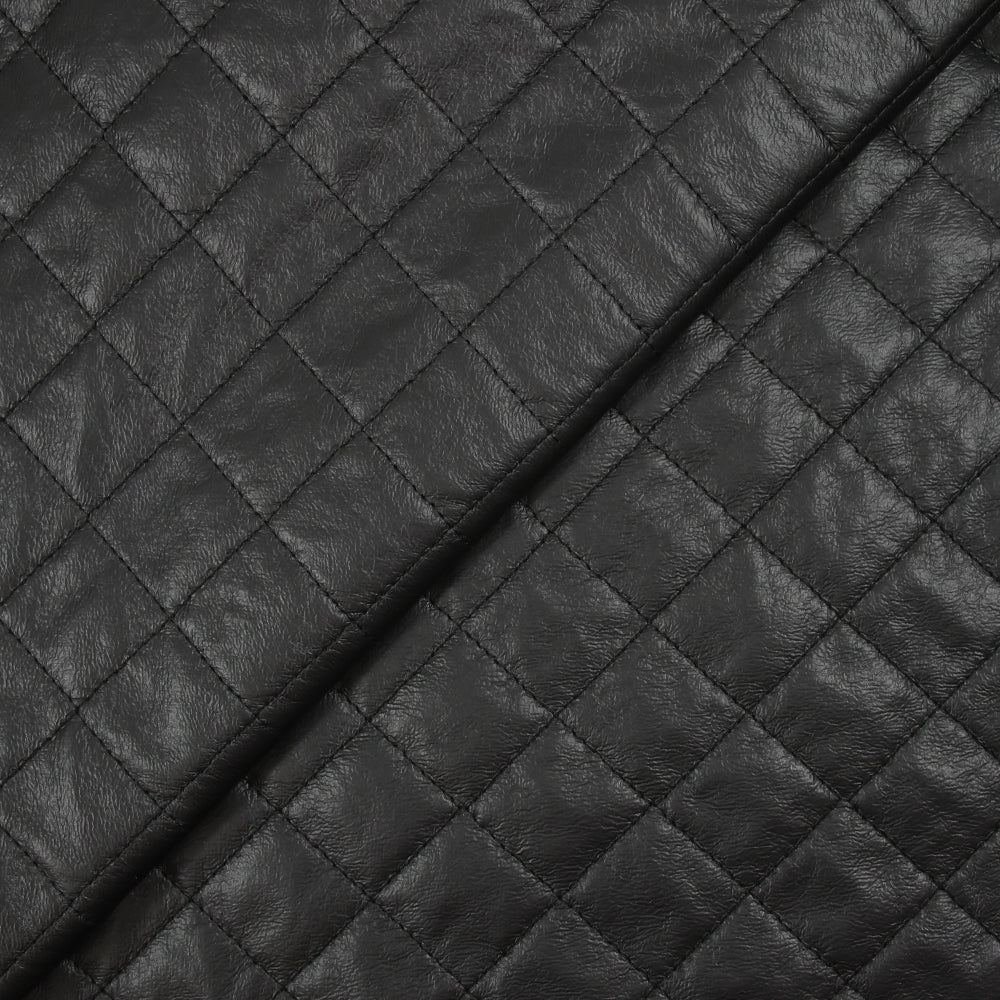 Simili cuir matelassé sur maille de laine mélangée noir