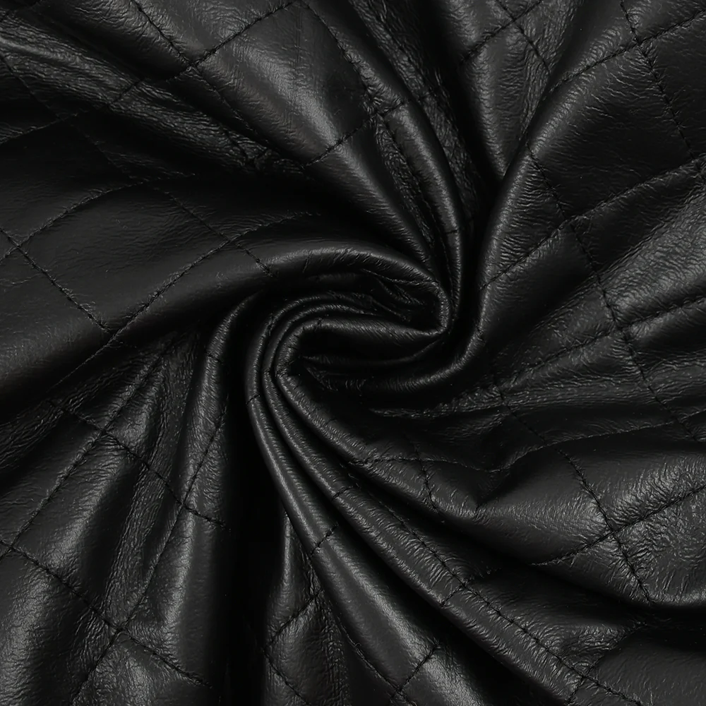 Simili cuir matelassé sur maille de laine mélangée noir - Image 2