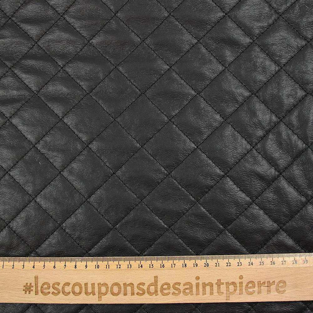 Simili cuir matelassé sur maille de laine mélangée noir - Image 3