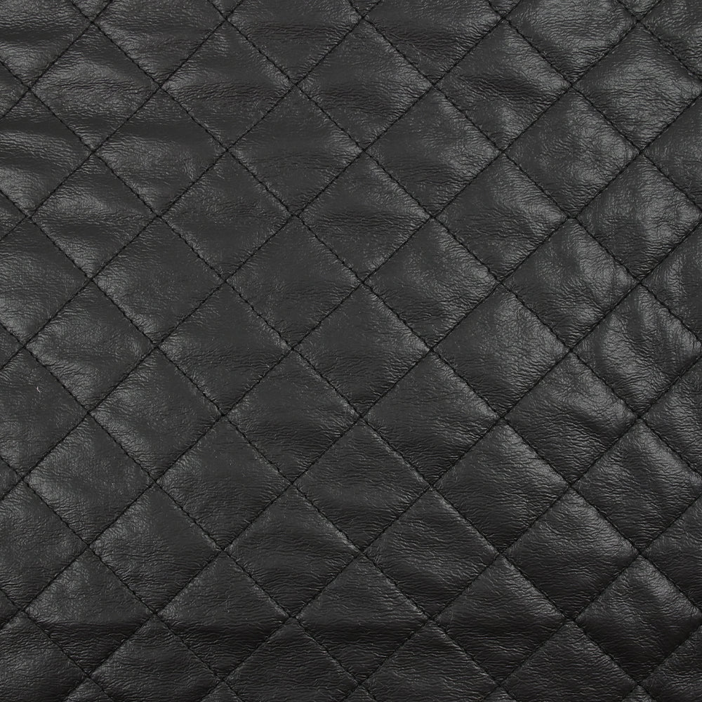 Simili cuir matelassé sur maille de laine mélangée noir - Image 4