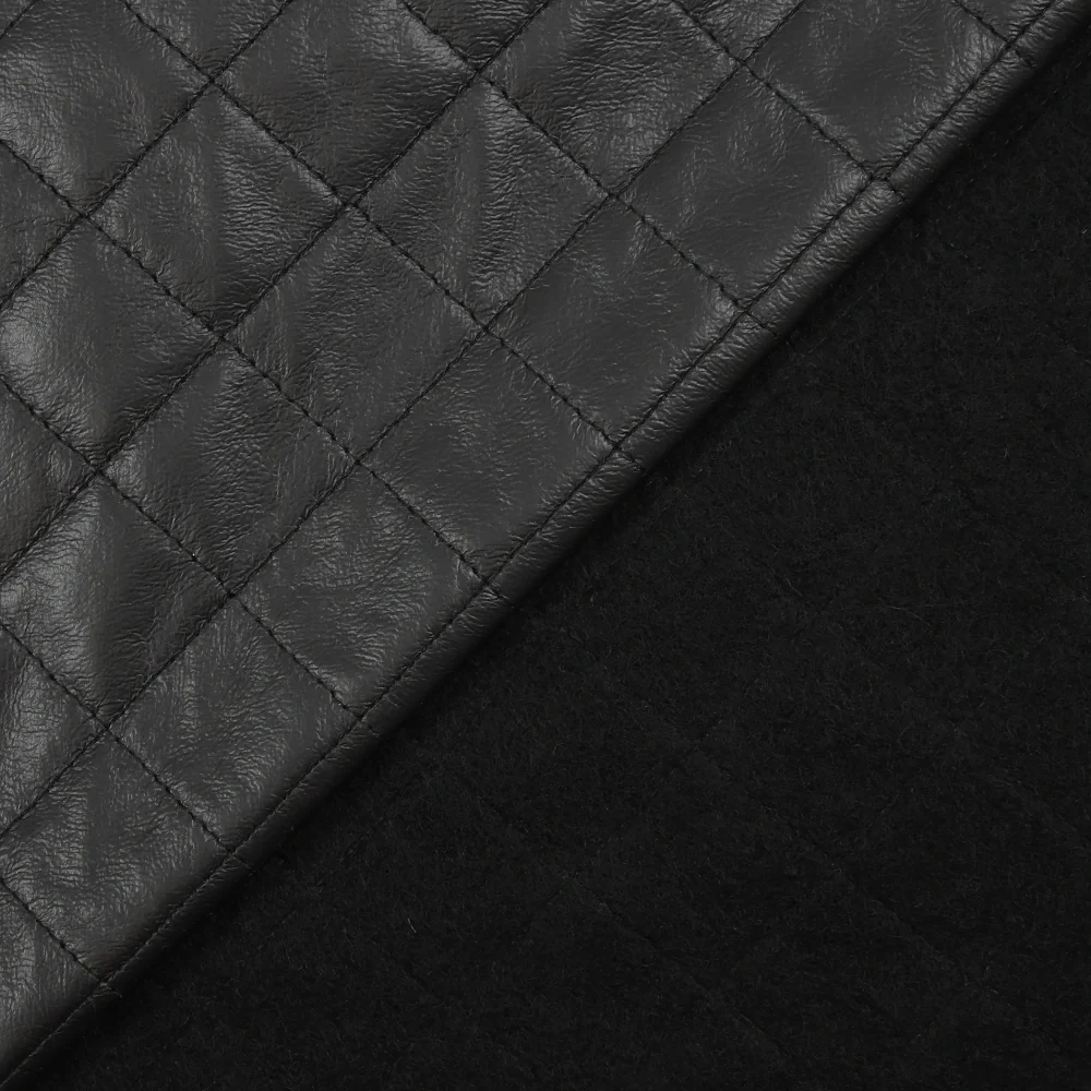 Simili cuir matelassé sur maille de laine mélangée noir - Image 5