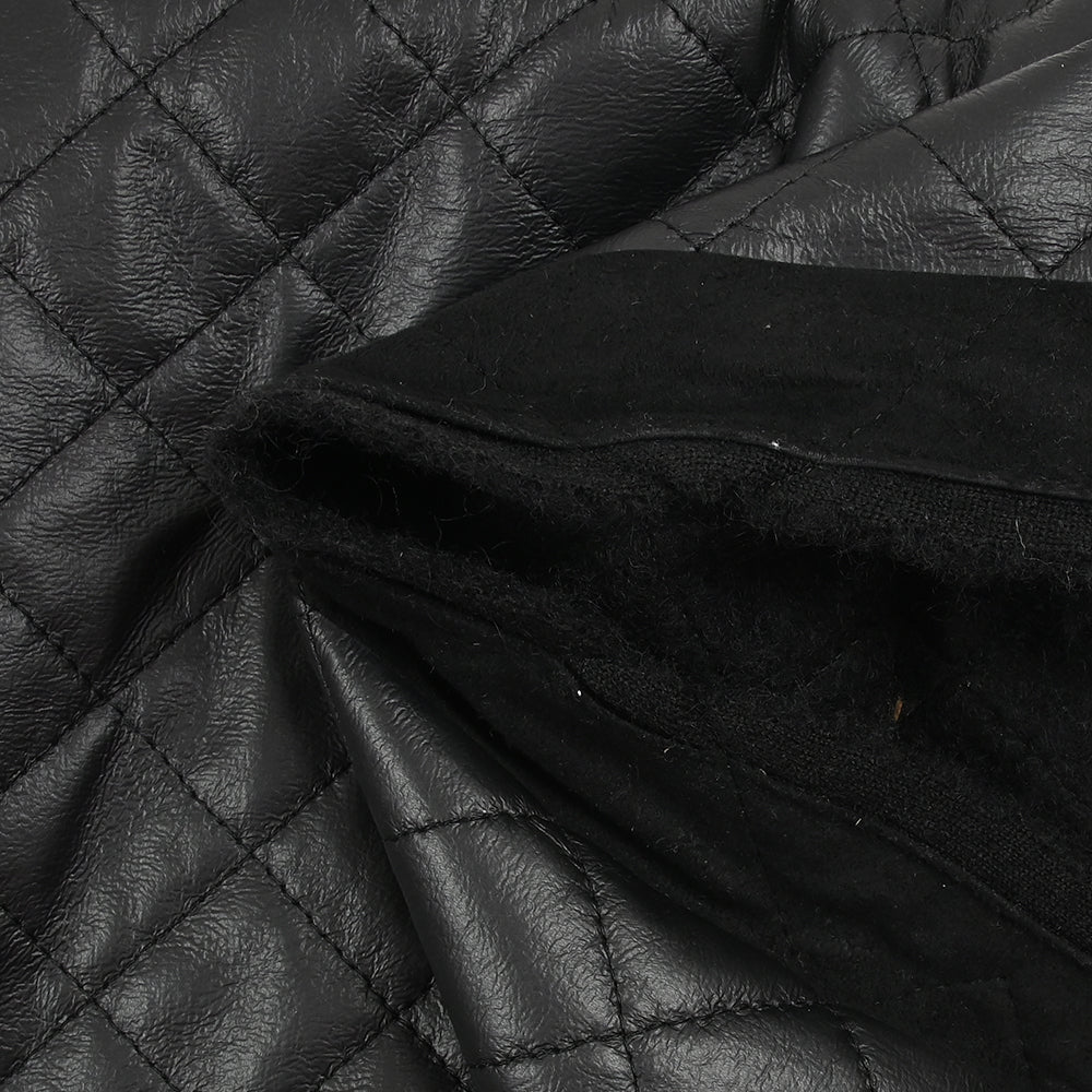 Simili cuir matelassé sur maille de laine mélangée noir - Image 6