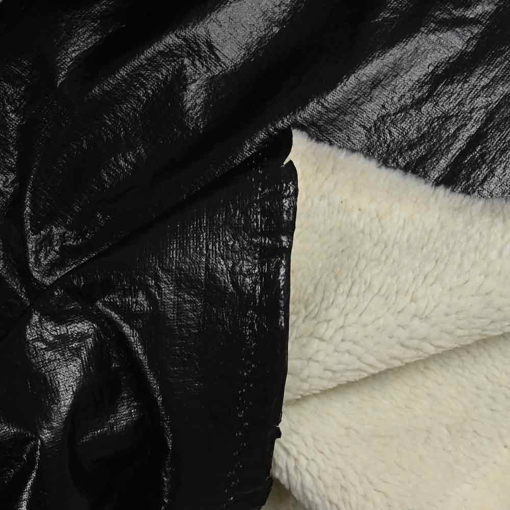 Simili cuir noir brillant envers sherpa fausse fourrure mouton écru - Image 3