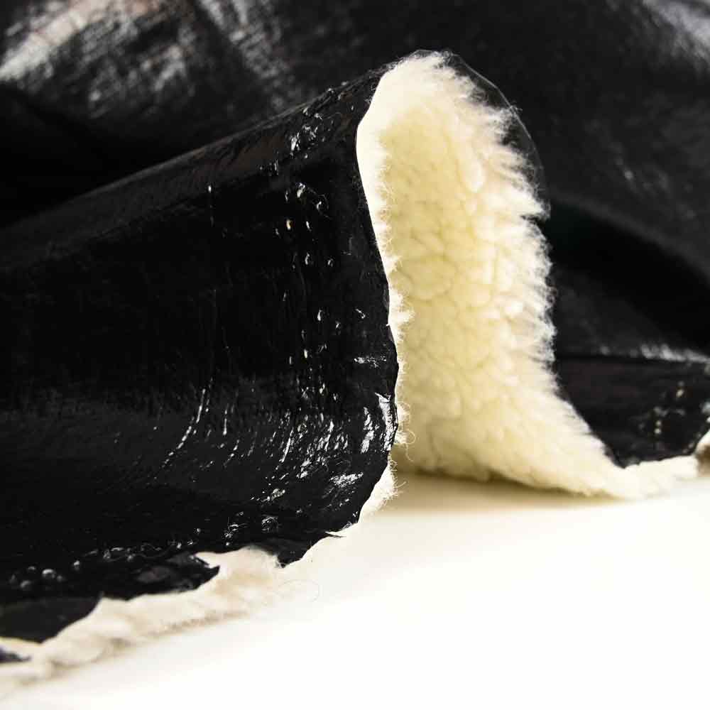 Simili cuir noir brillant envers sherpa fausse fourrure mouton écru - Image 5