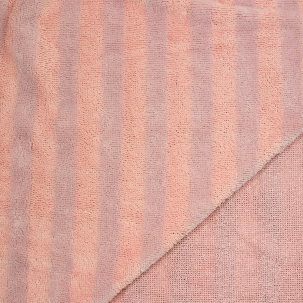 Tissu éponge bambou rayure rose et mauve vendu au mètre