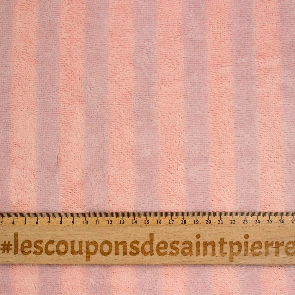Tissu éponge bambou rayure rose et mauve vendu au mètre - Image 3